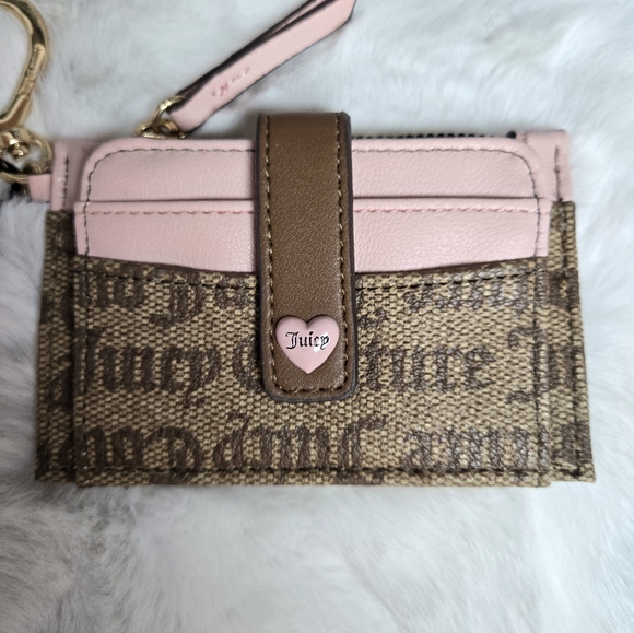 Juicy Couture ~ Chestnut Chino Spring Fling ID Card Case Wallet Brown & Pink NWT - Picture 3 of 6